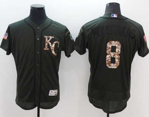 Royals #8 Mike Moustakas Green Flexbase Authentic Collection Salute to Service Stitched MLB Jersey